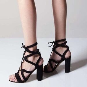 Gianvito Rossi Black Suede Cutout Accent Gladiator Sandals